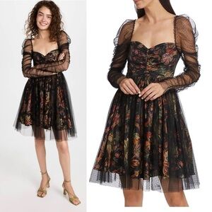 NWT $625 Cara Cara Ritchie Dress Multi Jacobean Black Size Medium